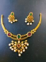 Elegant Multi Stone Necklace with Matching Stud Earrings – Traditional Design - Image 3