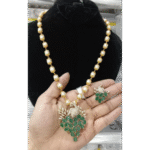 Peacock Design Pearl Beaded Necklace Set with Ruby Stone Pendant & Earrings - Image 4