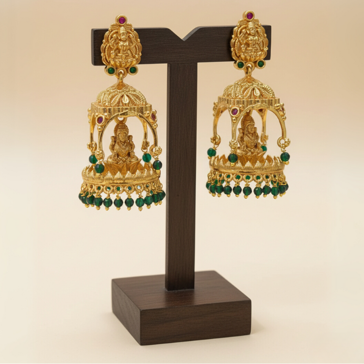 33 Temple Lakshmi Hanging Jhumkas - Image 1