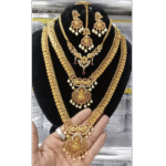 Royal Temple Jewellery Bridal Set – Gold Plated with Earrings & Maang Tikka - Image 2