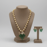 Peacock Design Pearl Beaded Necklace Set with Ruby Stone Pendant & Earrings