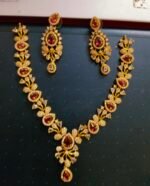 Traditional Necklace with red emrald stone, earrings