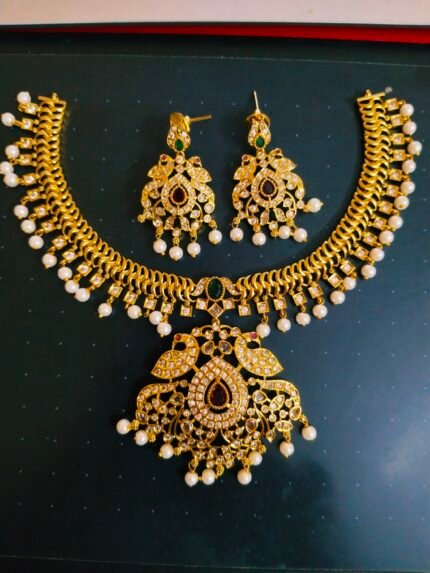 Traditional Gold-Plated Bridal Necklace Set with Earrings