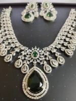 Green Stone American Diamond necklace set with earrings - Image 8