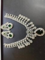 Green Stone American Diamond necklace set with earrings - Image 2