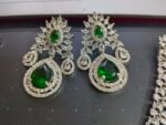 Green Stone American Diamond necklace set with earrings - Image 6