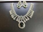 Green Stone American Diamond necklace set with earrings - Image 4